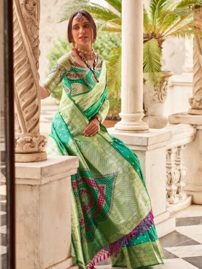 Green Emerald Enchantment: Exquisite Luxury Soft Silk Saree with Regal Accents