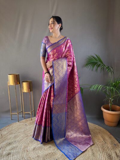 Regal Red Banarasi Silk Saree with Rich Zari Weaving and Contrasting Pallu