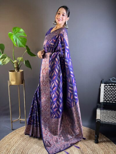 Royal Purple Luxurious Soft Silk Saree with Triple Zari Paan Weaves and Regal Zari Woven Pallu