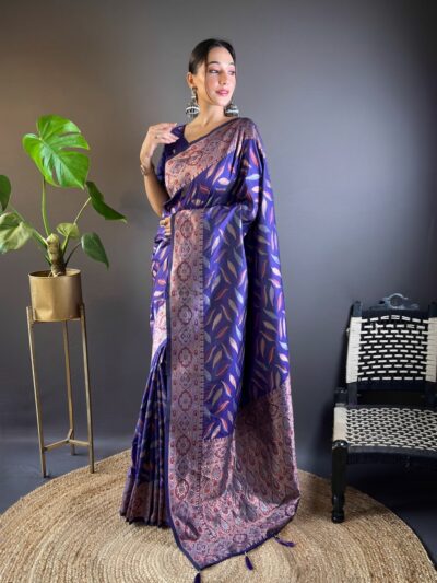 Royal Purple Luxurious Soft Silk Saree with Triple Zari Paan Weaves and Regal Zari Woven Pallu