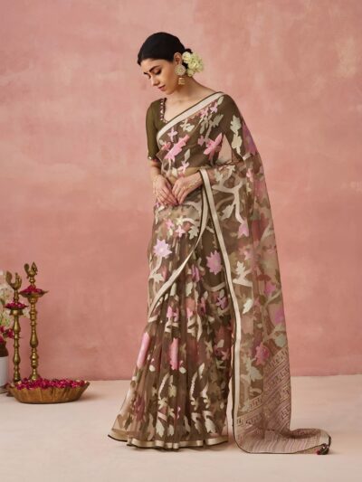 Black Exquisite Soft Onyx Brasso Organza Saree with Intricate Embroidery and Designer Pallu Tassels