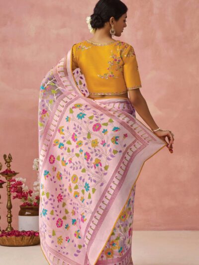 Pink Exquisite Soft Onyx Brasso Organza Saree with Intricate Embroidery and Designer Pallu Tassels