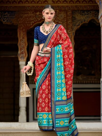 Red Exquisite Mercerized Sigma Silk Saree with Vibrant Motifs and Aqua Finish