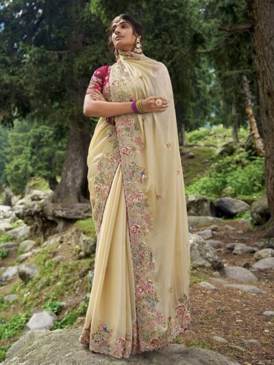 GOLDEN CHAKLI EMBROIDERY SAREE