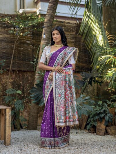 PURPLE MADHUBANI SILK SAREE