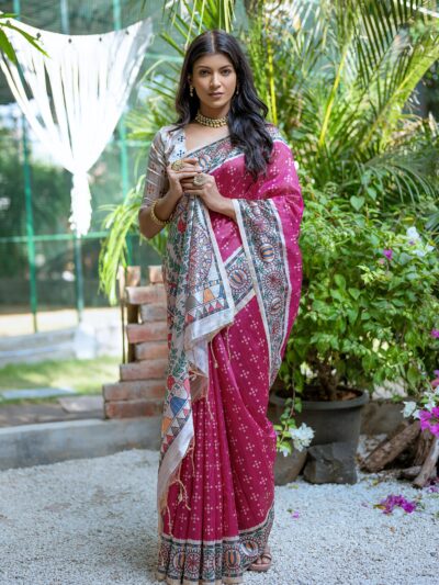 PINK MADHUBANI SILK SAREE