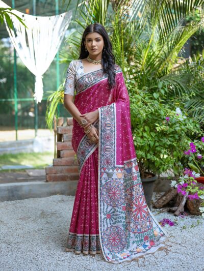 PINK MADHUBANI SILK SAREE