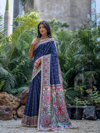 BULE MADHUBANI SILK SAREE