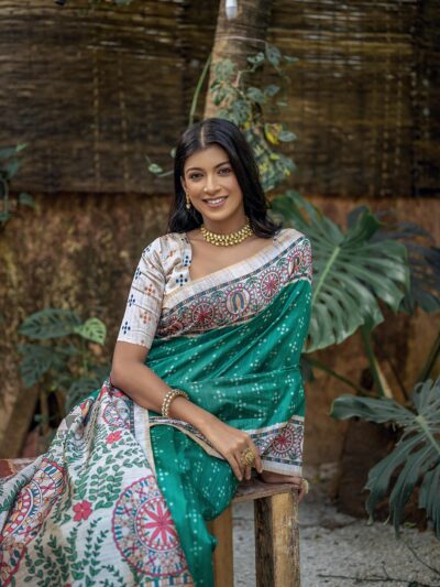 GREEN MADHUBANI SILK SAREE