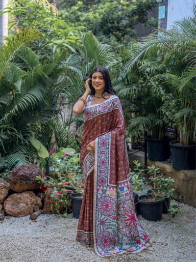 BROWN MADHUBANI SILK SAREE